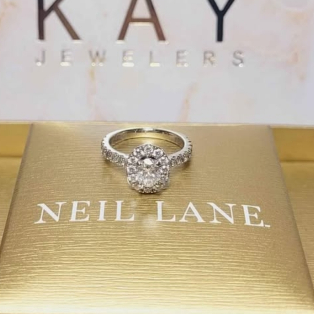 SOLD SOLD Neil Lane 14k white gold 1.50 carat oval halo diamond engagement ring